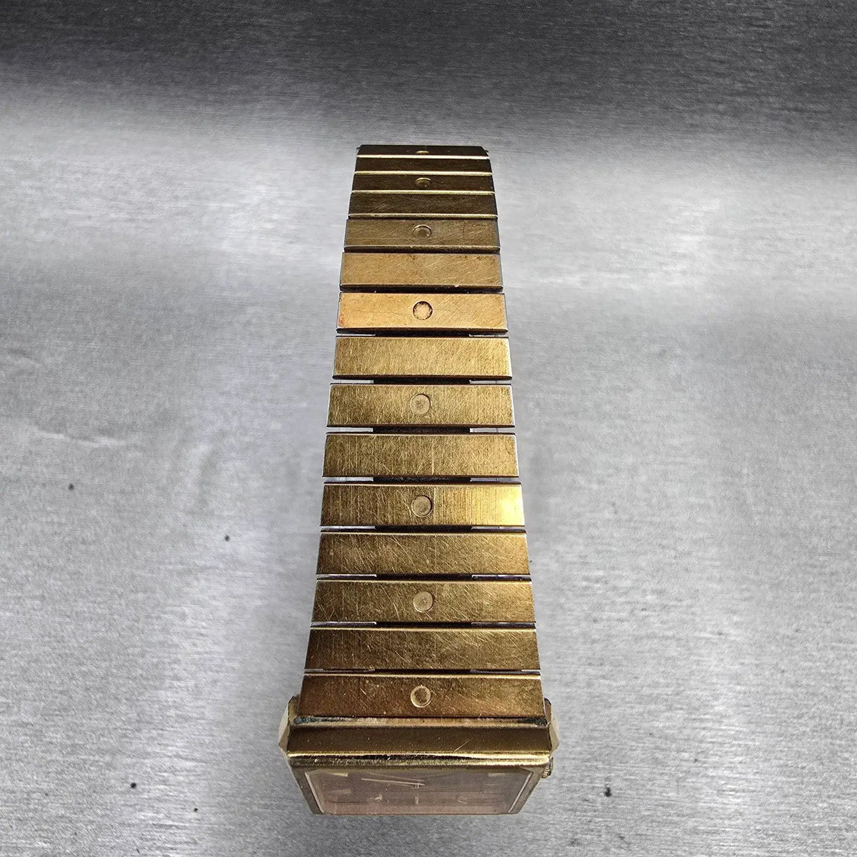 Seiko Tan Watch Men 27mm Gold Dial Gold Tone Rectangle 8620-5049 New Battery VTG4