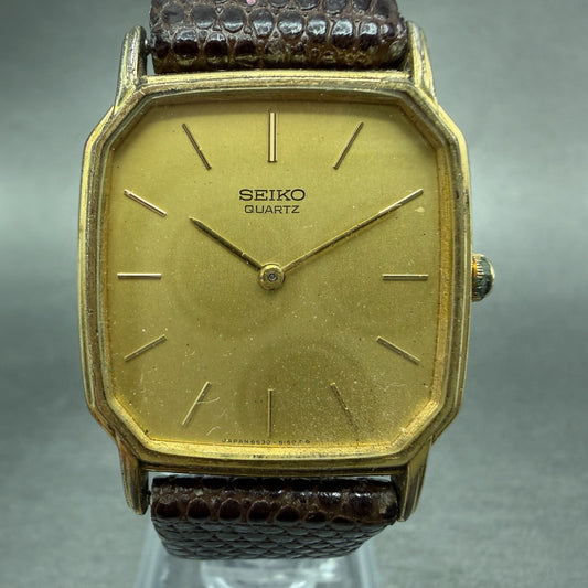 Seiko Tank Watch Men 28mm Gold Dial Gold Tone Octagon 6530-5109 PARTS0