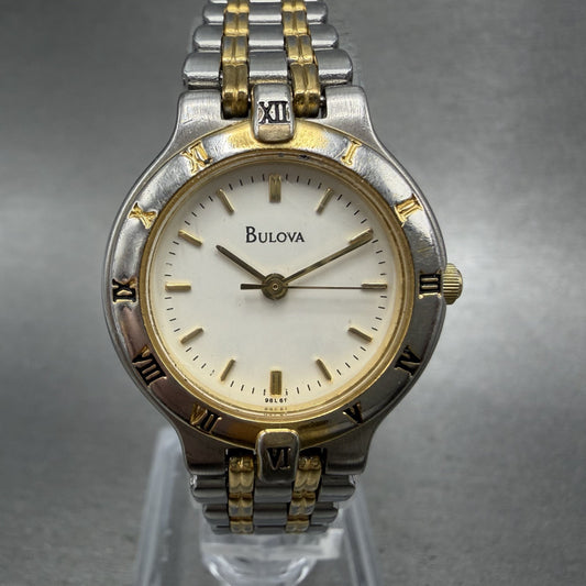 Bulova Watch Women 24mm Cream Dial Two Tone Round Bracelet 98L61 New Battery ABC0