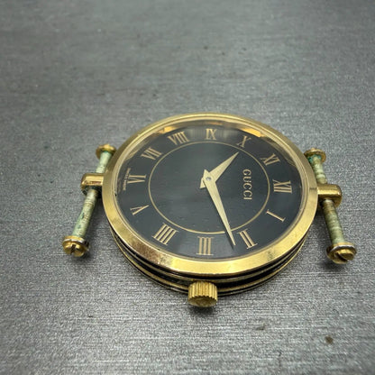 Gucci 2040M Watch Men 30mm Black Dial Gold Tone Round Roman Numerals New Battery5