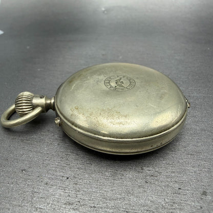 Longines Pocket Watch 49mm Black Dial Silver Case Round Manual Wind Runs VTG11