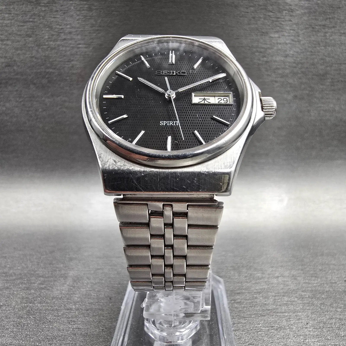 Seiko Spirit Watch Men 34mm Black Dial Silver Tone Daydate 7N48-7A10 New Battery5
