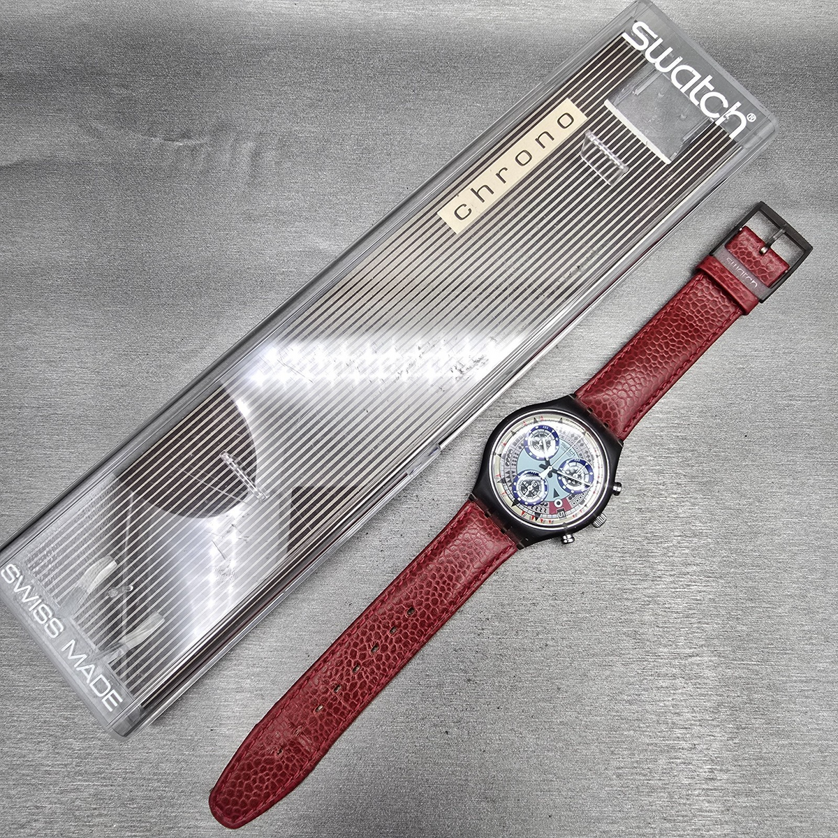 Swatch Chrono Atz Eco Watch Men 37mm Blue Dial Gray Case SCM401 New Battery NOS15