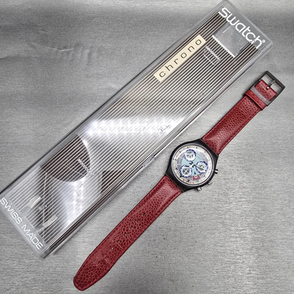 Swatch Chrono Atz Eco Watch Men 37mm Blue Dial Gray Case SCM401 New Battery NOS15