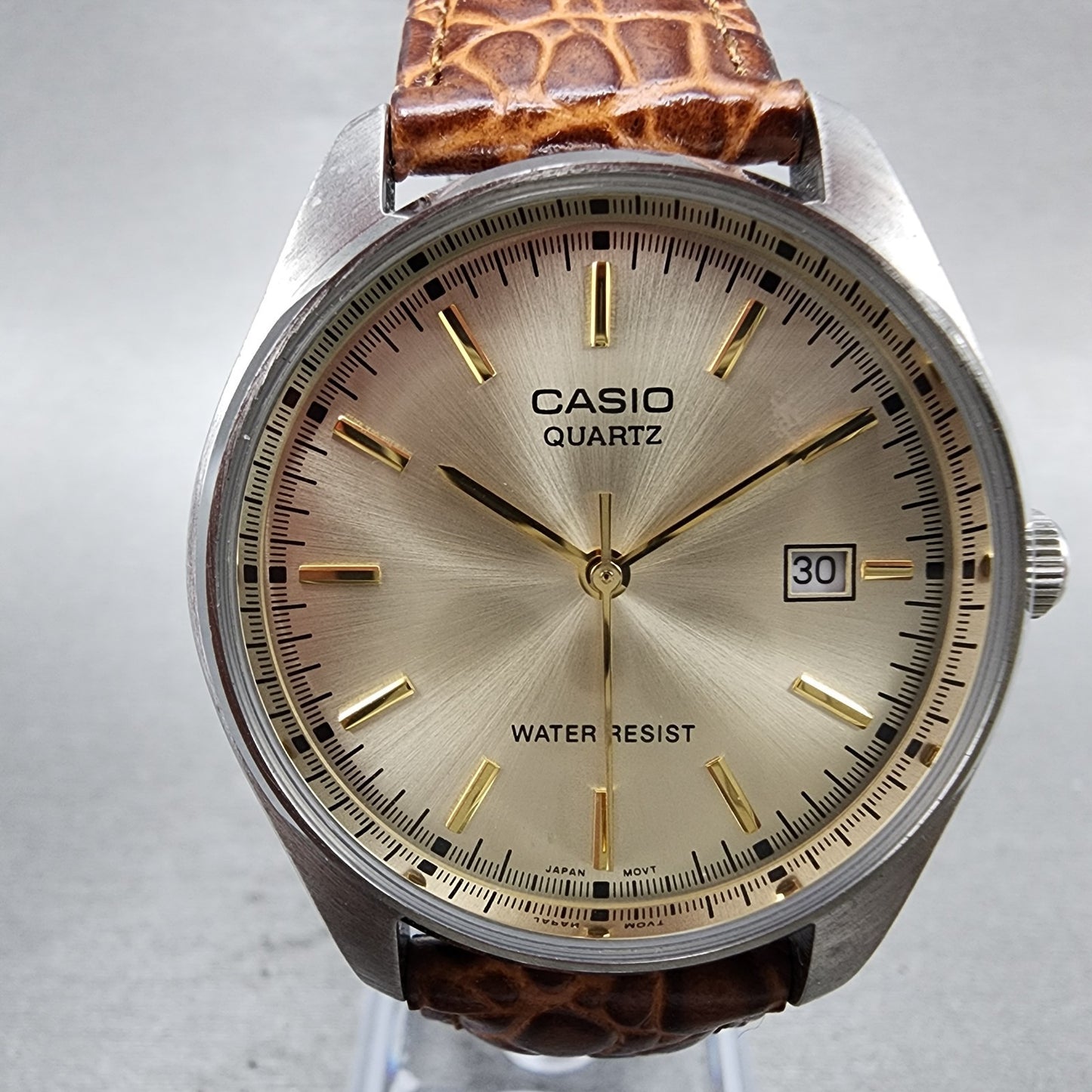 Casio Watch Men 37mm Champagne Dial Silver Tone Date MTP1175 New Battery1