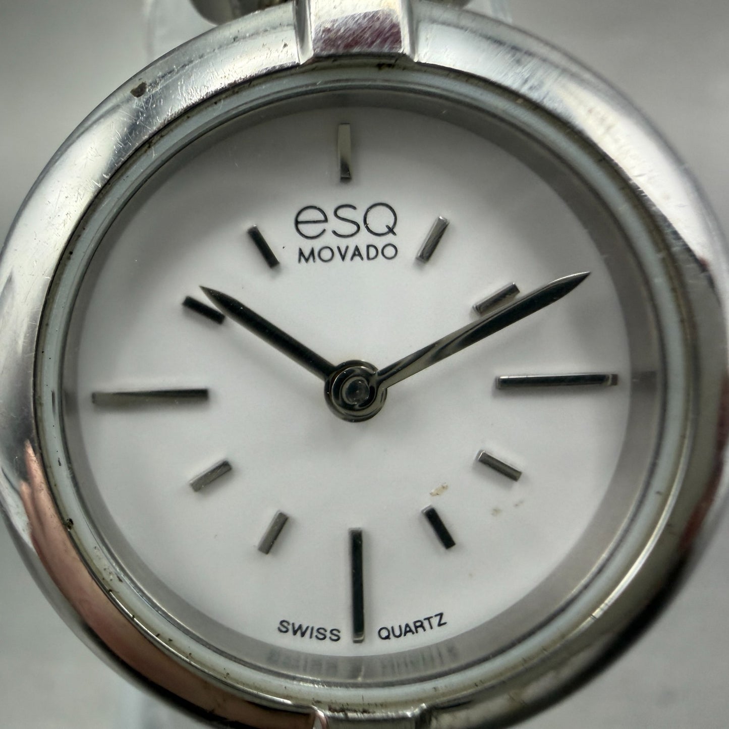 ESQ Movado Watch Women 24mm White Dial Silver Tone Round ES453145641 New Battery1