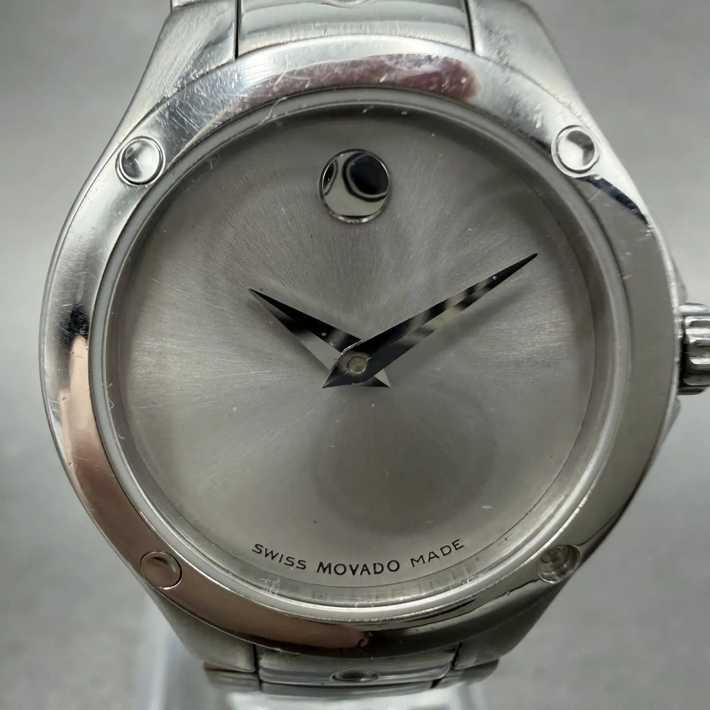 Movado Sports Edition Watch Women 25mm Silver Dial Stainless Steel New BatteryAB1