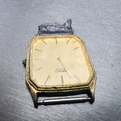 Seiko Tank Watch Men 28mm Gold Dial Gold Tone Rectangle 90215180 PARTS5