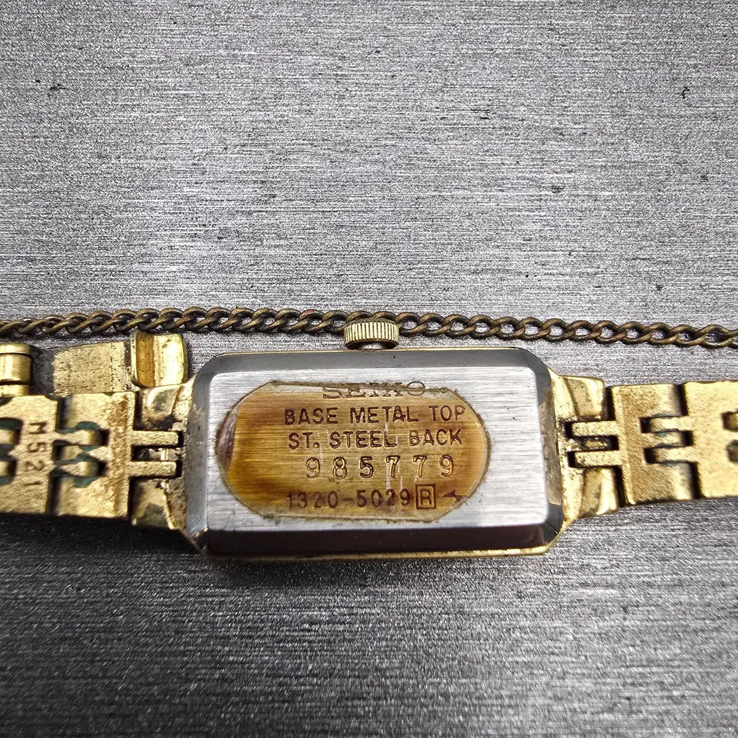 Seiko Watch Women 12mm Gold Dial Gold Tone Rectangle 1320-5029 New Battery VTG F10