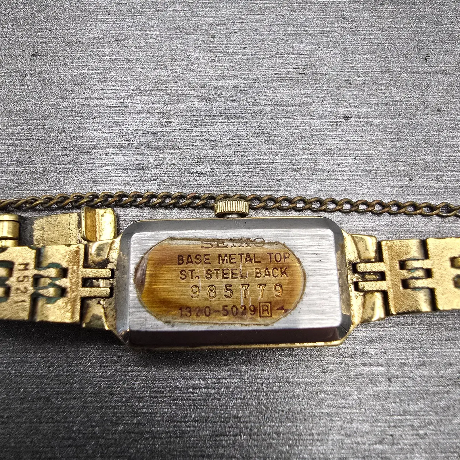 Seiko Watch Women 12mm Gold Dial Gold Tone Rectangle 1320-5029 New Battery VTG F10
