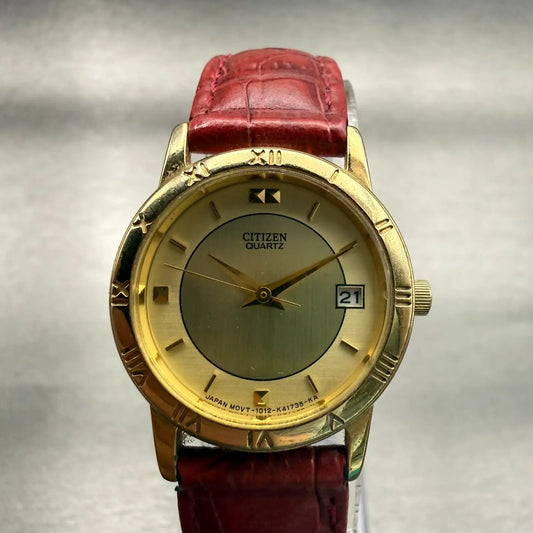 Citizen Watch Women 24mm Gold Dial Gold Tone Date Round 1012-S022703 New Battery0