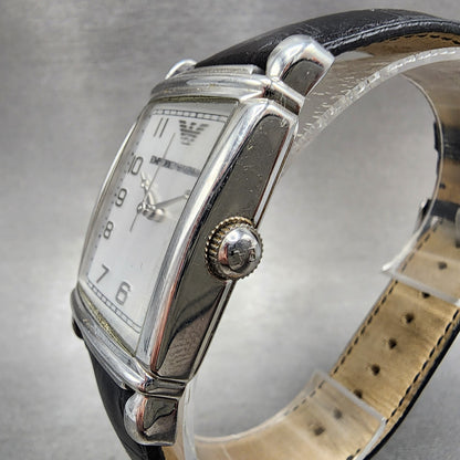 Emporio Armani Tank Watch Men 29mm Silver Dial Steel Rectangle AR-0231 New Batt