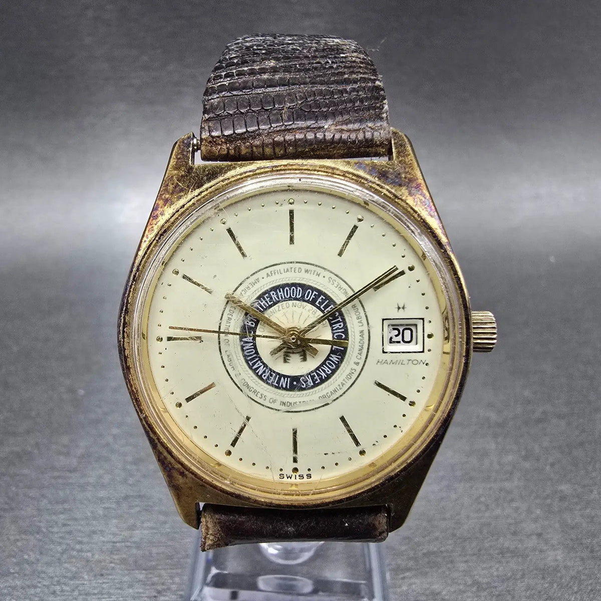 Hamilton Watch Men 34mm Champagne Dial Gold Round 905880 Electrica Workers PARTS3