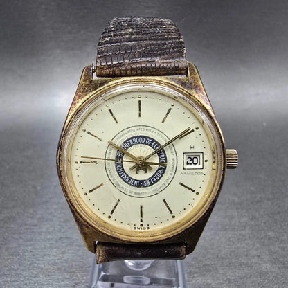Hamilton Watch Men 34mm Champagne Dial Gold Round 905880 Electrica Workers PARTS3