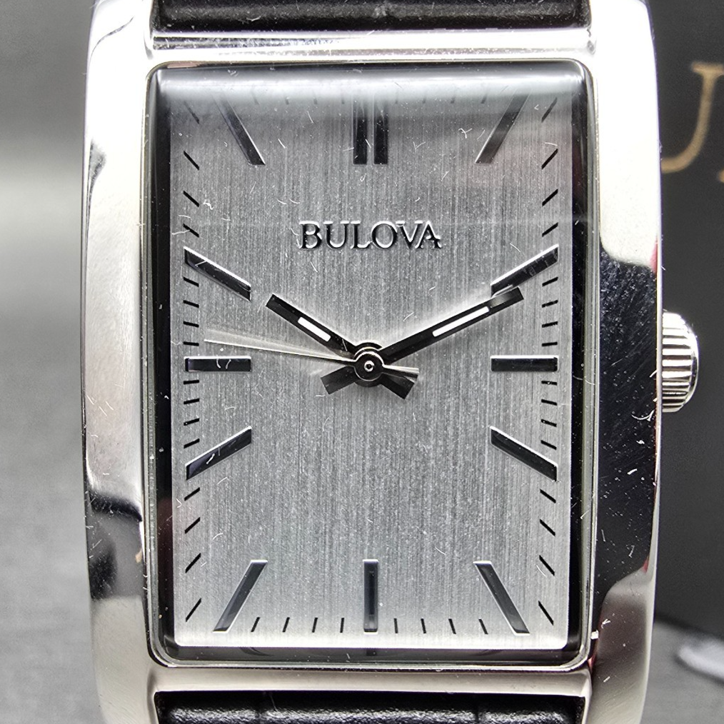 Bulova Watch Men 24mm Silver Dial Silver Tone Rectangle 96A156 New Battery1