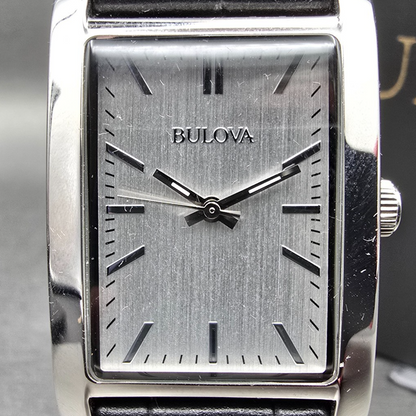 Bulova Watch Men 24mm Silver Dial Silver Tone Rectangle 96A156 New Battery1
