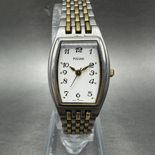 Seiko Pulsar Tank Watch Women 20mm White Dial Two Tone VX51-X424 New Battery0