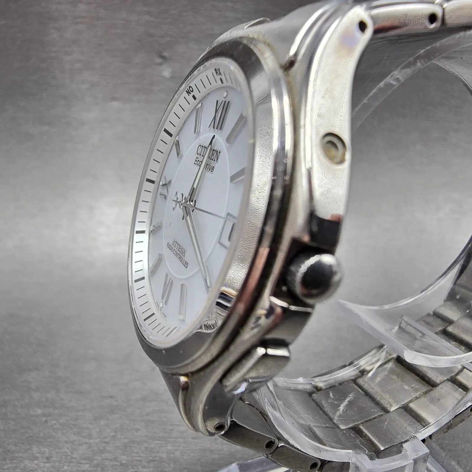 Citizen Eco-Drive Attesa Watch Men 38mm White Dial Titanium Atomic Date PARTS! P3