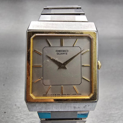 Seiko Watch Men 27mm Silver Dial Two Tone Rectangle 8620-5049 New Battery VTG0