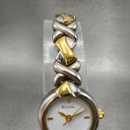Bulova Watch Women 19mm White Dial Two Tone Round 98124 New Battery4