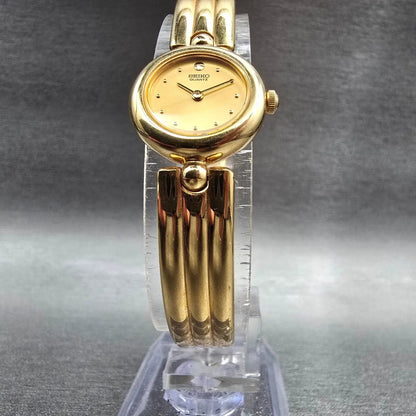 Seiko Watch Women 18mm Gold Dial Gold Tone Round 1F20-0E89 New Battery Bangle5