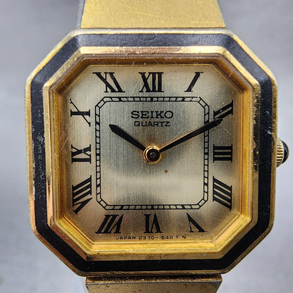 Seiko Watch Women 20mm Champagne Dial Gold Tone Octagon 23205889 New Battery1