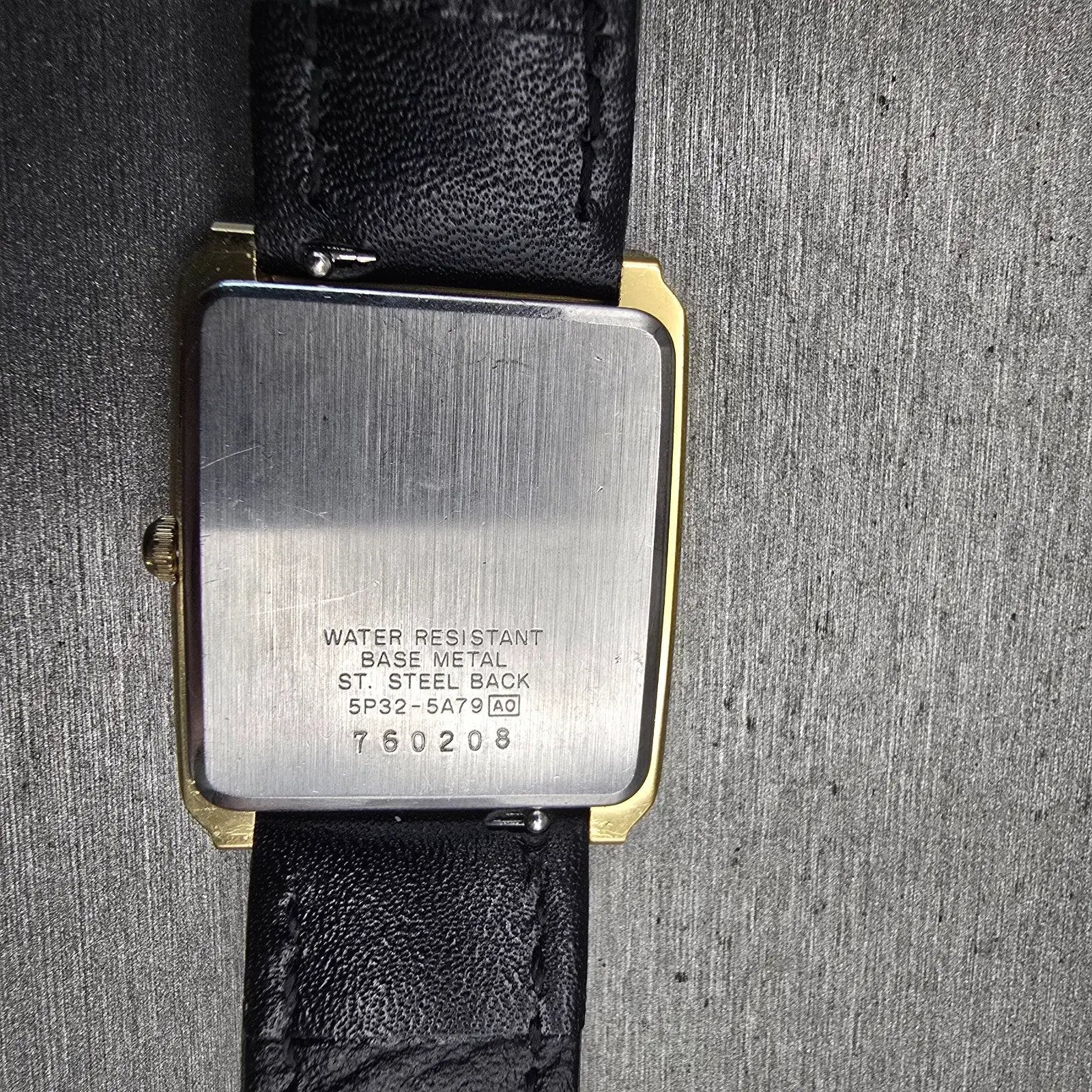 Seiko Watch Men 27mm Gold Dial Gold Tone Date Rectangle 5P32-5A79 New Battery10