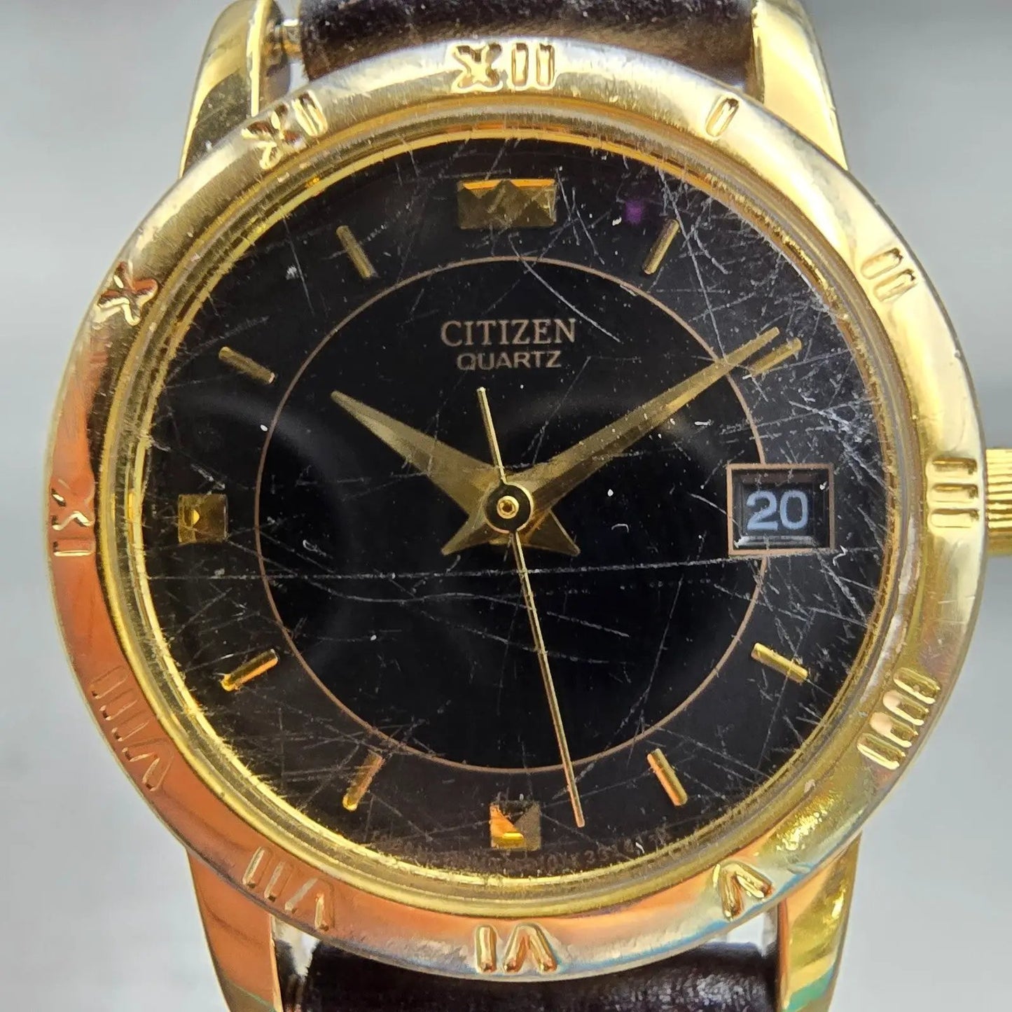 Citizen Watch Women 24mm Black Dial Gold Tone Date Round 6010-K06878 New Battery1