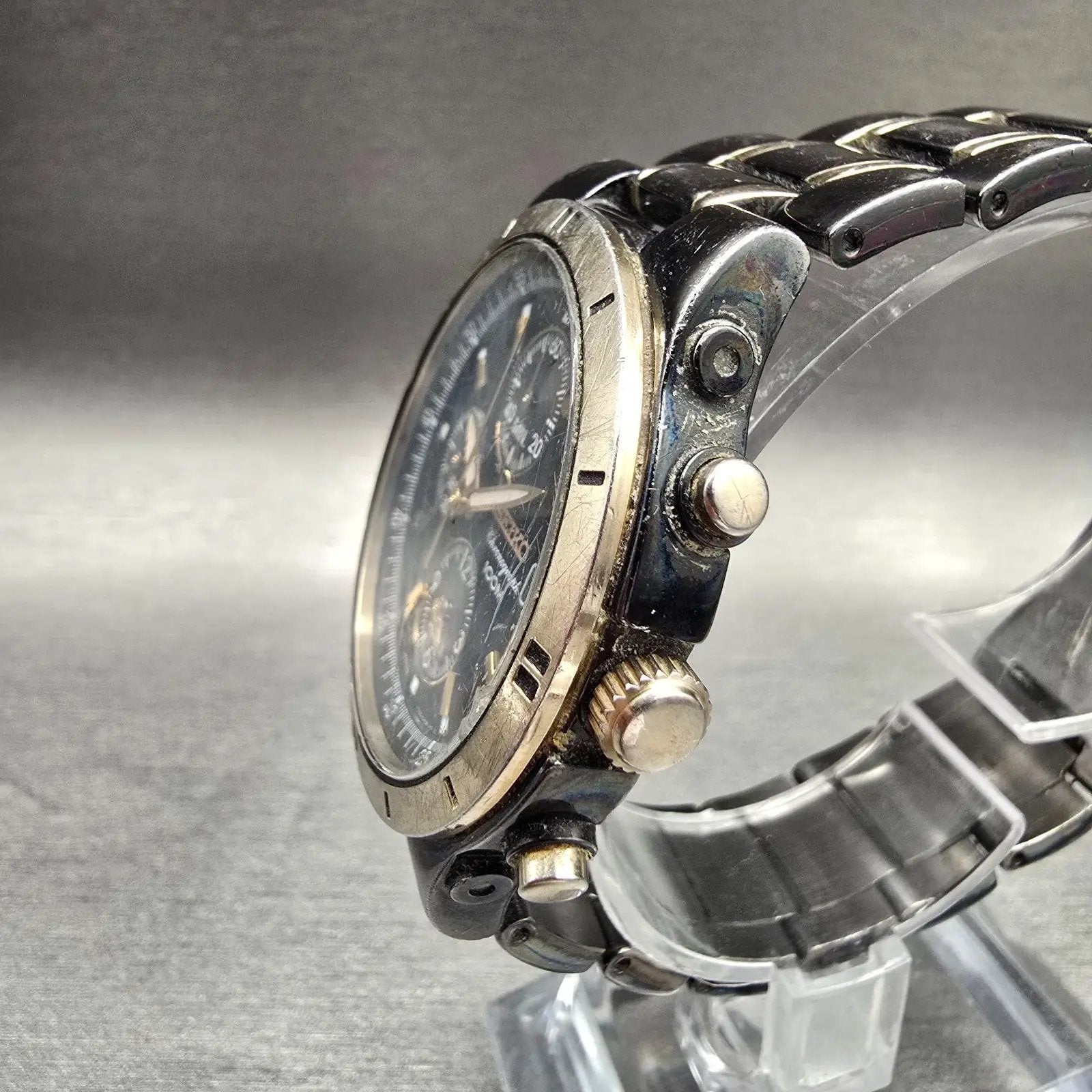 Seiko Chronograph Watch Men 39mm Black Dial Date Alarm 7T62-0FY0 New Battery2