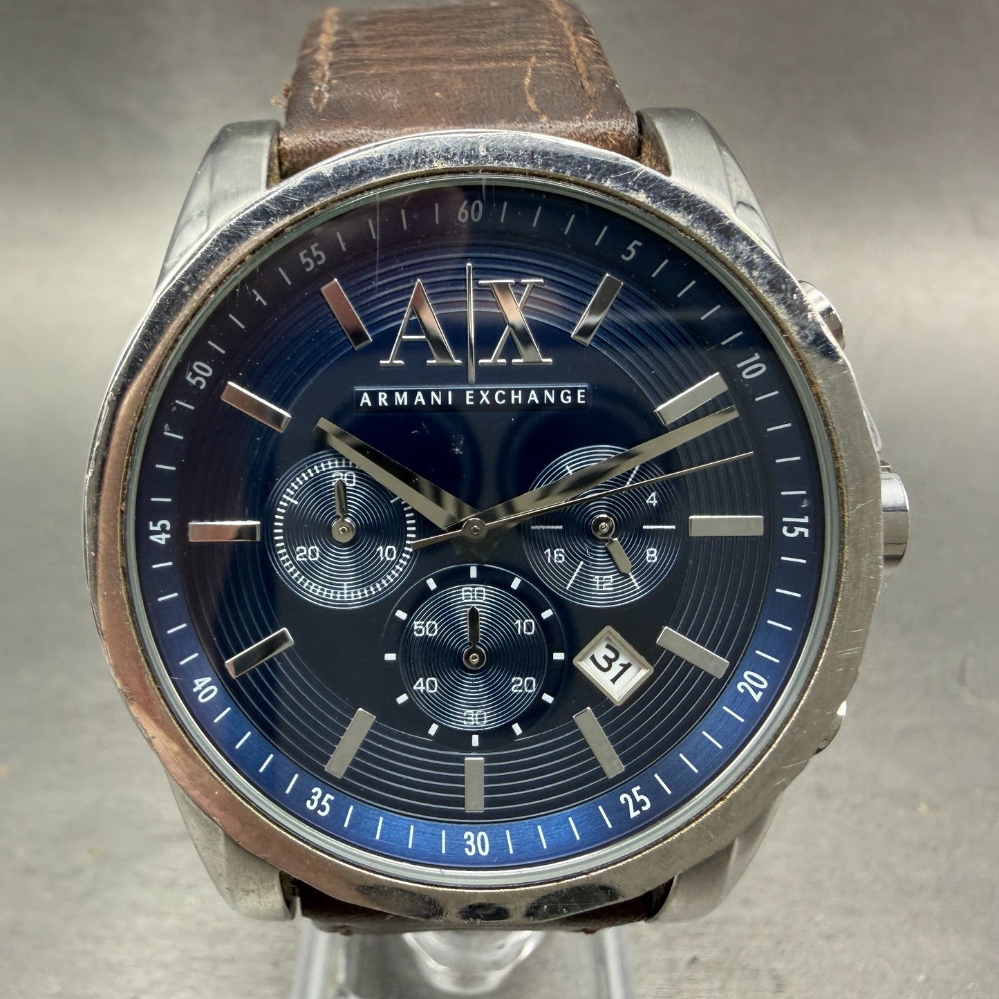 Armani Exchange Chronograph Watch Men 44mm Blue Dial Steel Date AX2501 New Batt0