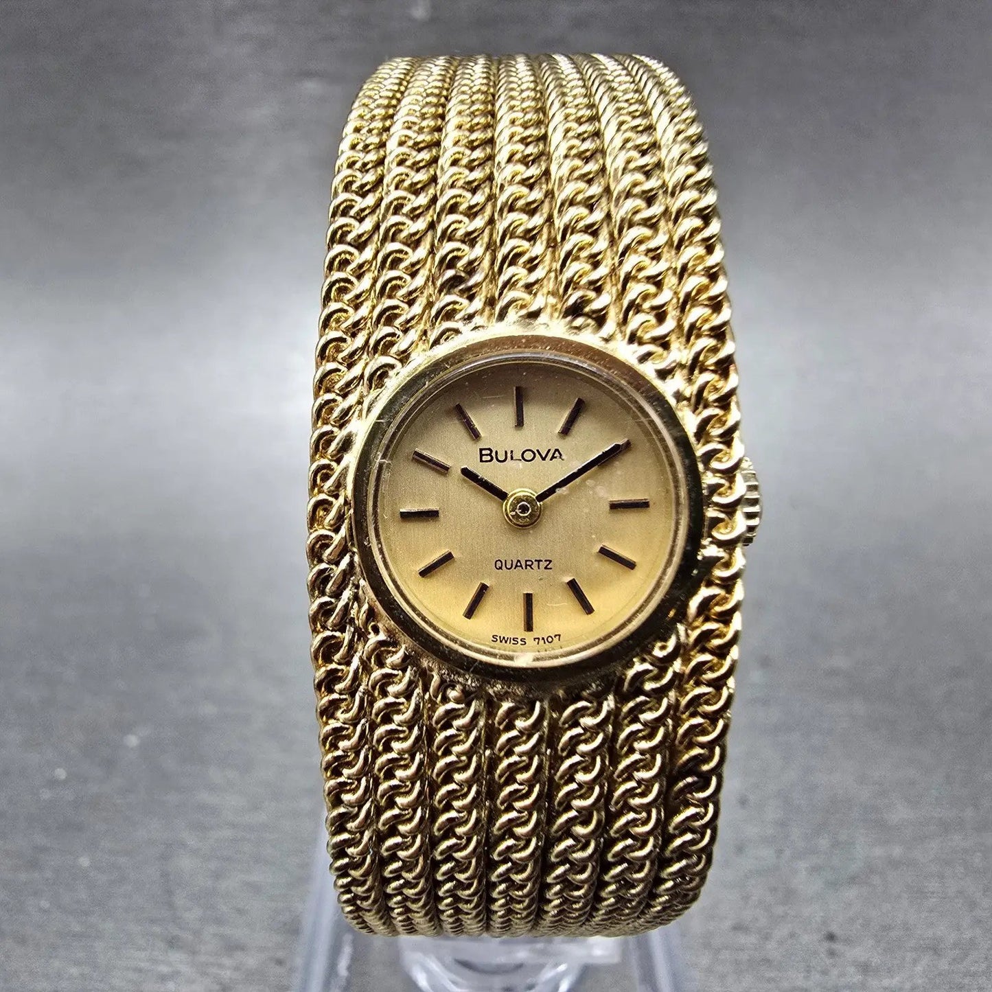 Bulova Watch Women 18mm Gold Dial Gold Tone Rectangle Mesh Band New Battery0