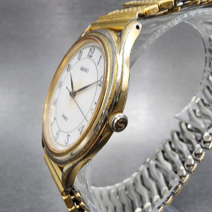Seiko Spirit Watch Men 34mm White Dial Gold Tone 5s21-6a50 New Battery
