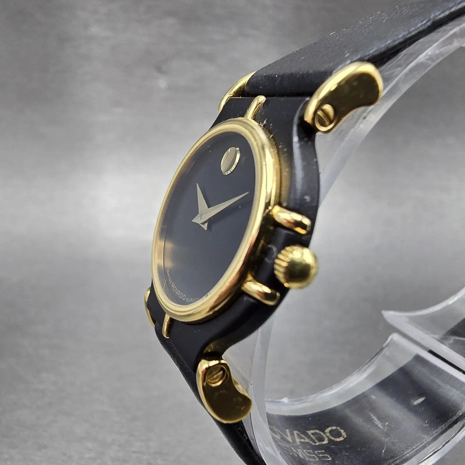 Movado Delphino Watch Women 23mm Black Dial Black & Gold Tone 80-24-822N New Bat2