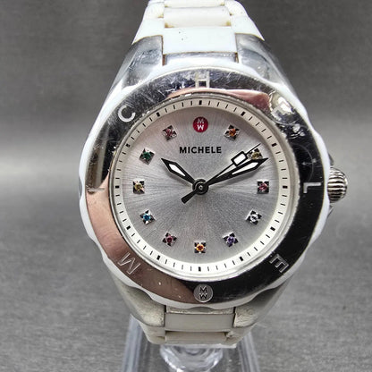 Michele Tahitian Jelly Bean Watch Women 34mm White Dial Steel New Battery0