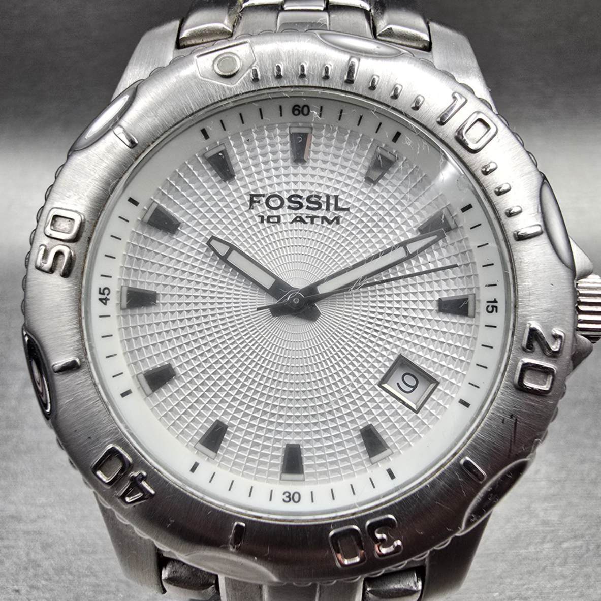 Fossil Blue Watch Men 41mm Silver Dial Silver Tone Date Round AM3857 New Battery1