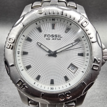 Fossil Blue Watch Men 41mm Silver Dial Silver Tone Date Round AM3857 New Battery1