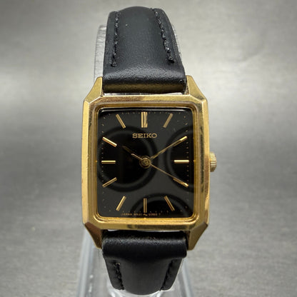 Seiko Tank Watch Women 19mm Black Dial Gold Tone Rectangle 4n21-5090 New Battery0