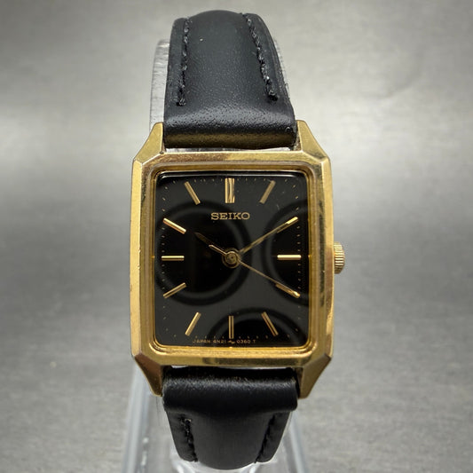 Seiko Tank Watch Women 19mm Black Dial Gold Tone Rectangle 4n21-5090 New Battery0