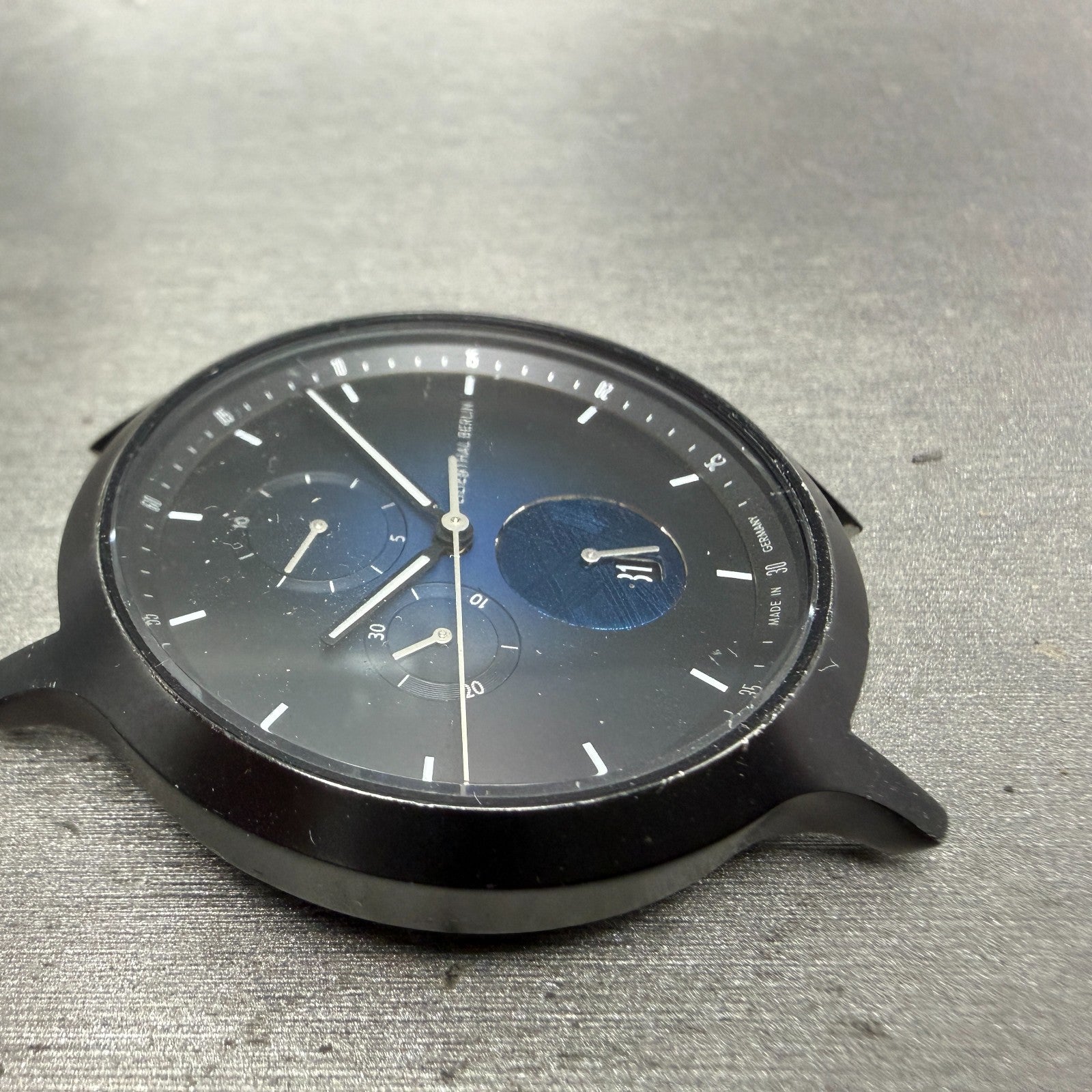 Lilienthal Berlin Chronograph Watch Men 42mm Black Dial Black Meteorite PARTS4
