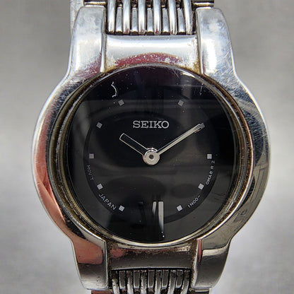 Seiko Watch Women 20mm Black Dial Silver Tone Round 1n000hm0 New Battery1