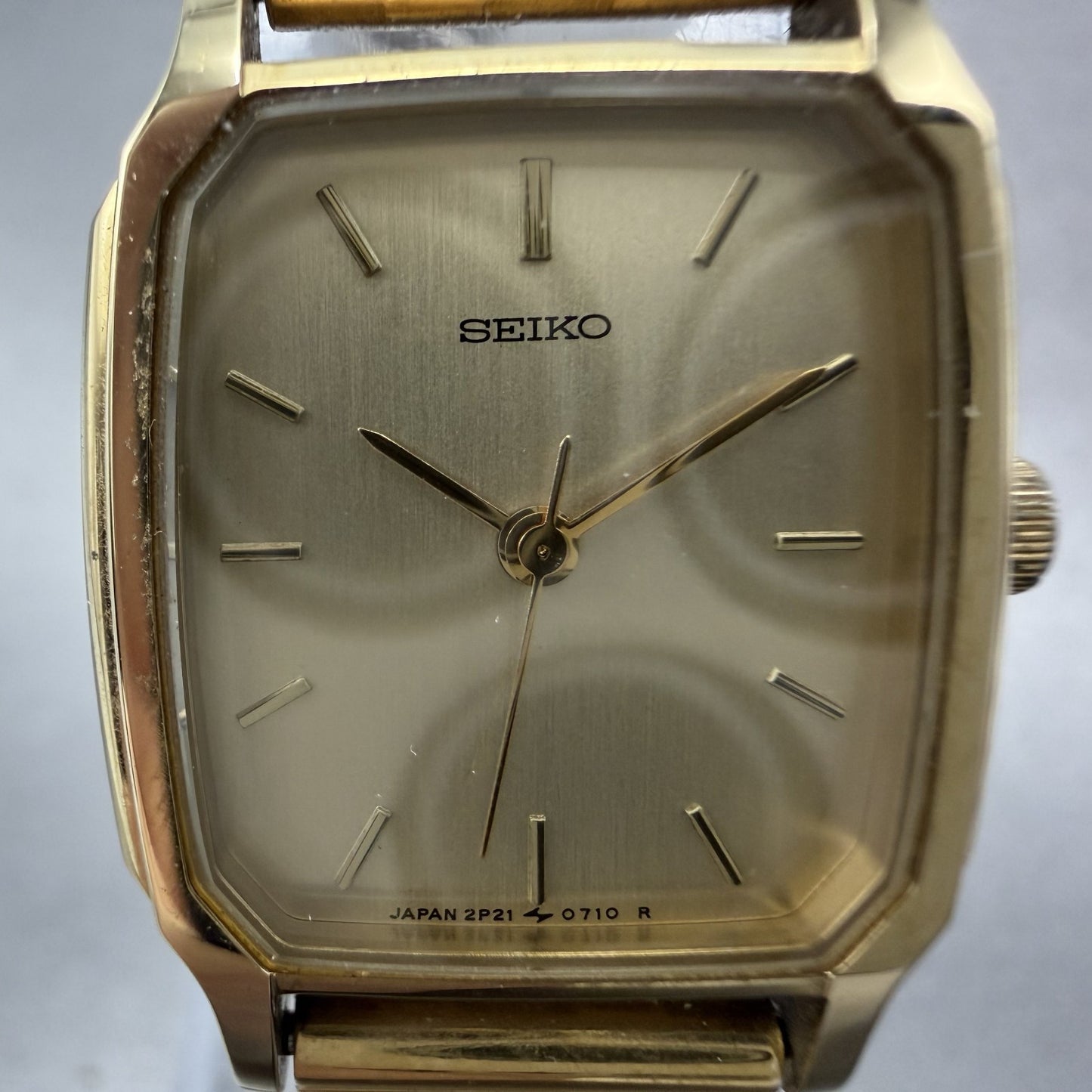 Seiko Watch Women 20mm Champagne Dial Gold Tone Rectangle 2P21-5230 New Battery1