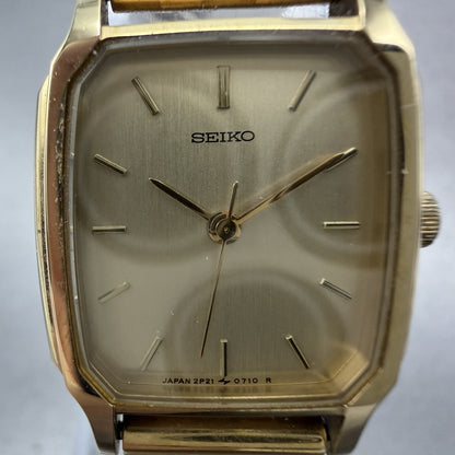 Seiko Watch Women 20mm Champagne Dial Gold Tone Rectangle 2P21-5230 New Battery1