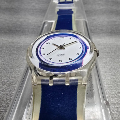Swatch Gent SMALL IN BIG Watch Men 34mm White Dial Clear Case GK254 New Battery2