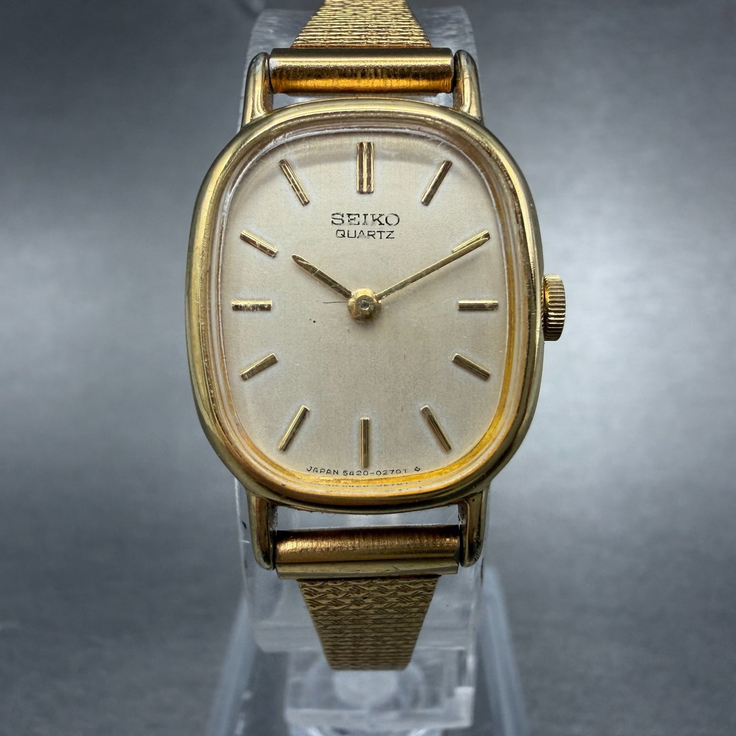 Seiko Tank Watch Women 19mm Champagne Dial Gold Tone 5420-5119 New Battery0