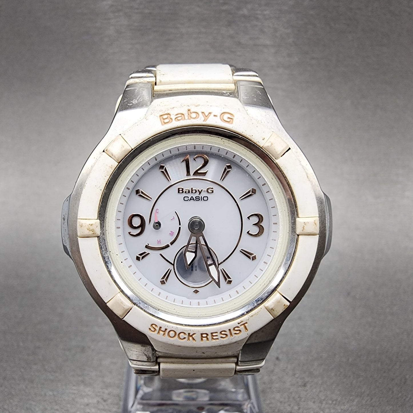 Casio BabyG Watch Women 38mm White Dial Silver Tone Analog Digital Solar0