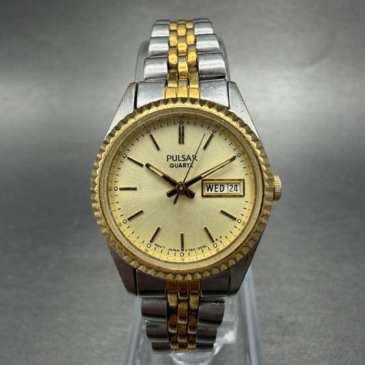 Pulsar Watch Women 24mm Champagne Dial Two Tone Daydate Round V783-0030 New Batt0