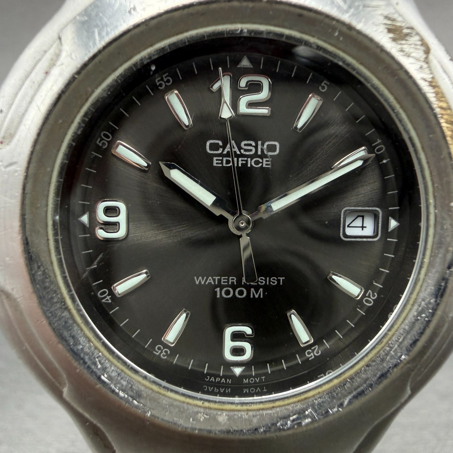 Casio Edifice Watch Men 40mm Gray Dial Silver Tone Date Round EF-104 New Batt1