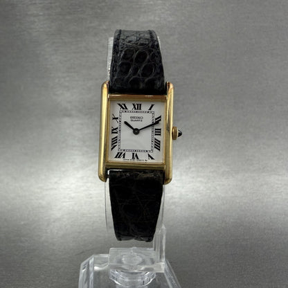 Seiko Tank watch Women 17mm White Dial Gold Tone Rectangle 2C205010 New Battery5
