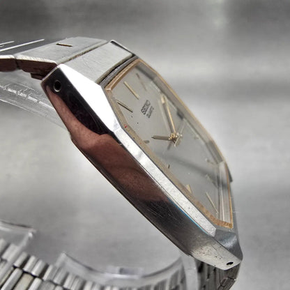 Seiko Watch Men 26mm Silver Dial Silver Tone Date Rectangle 6532-5320 New Batt3