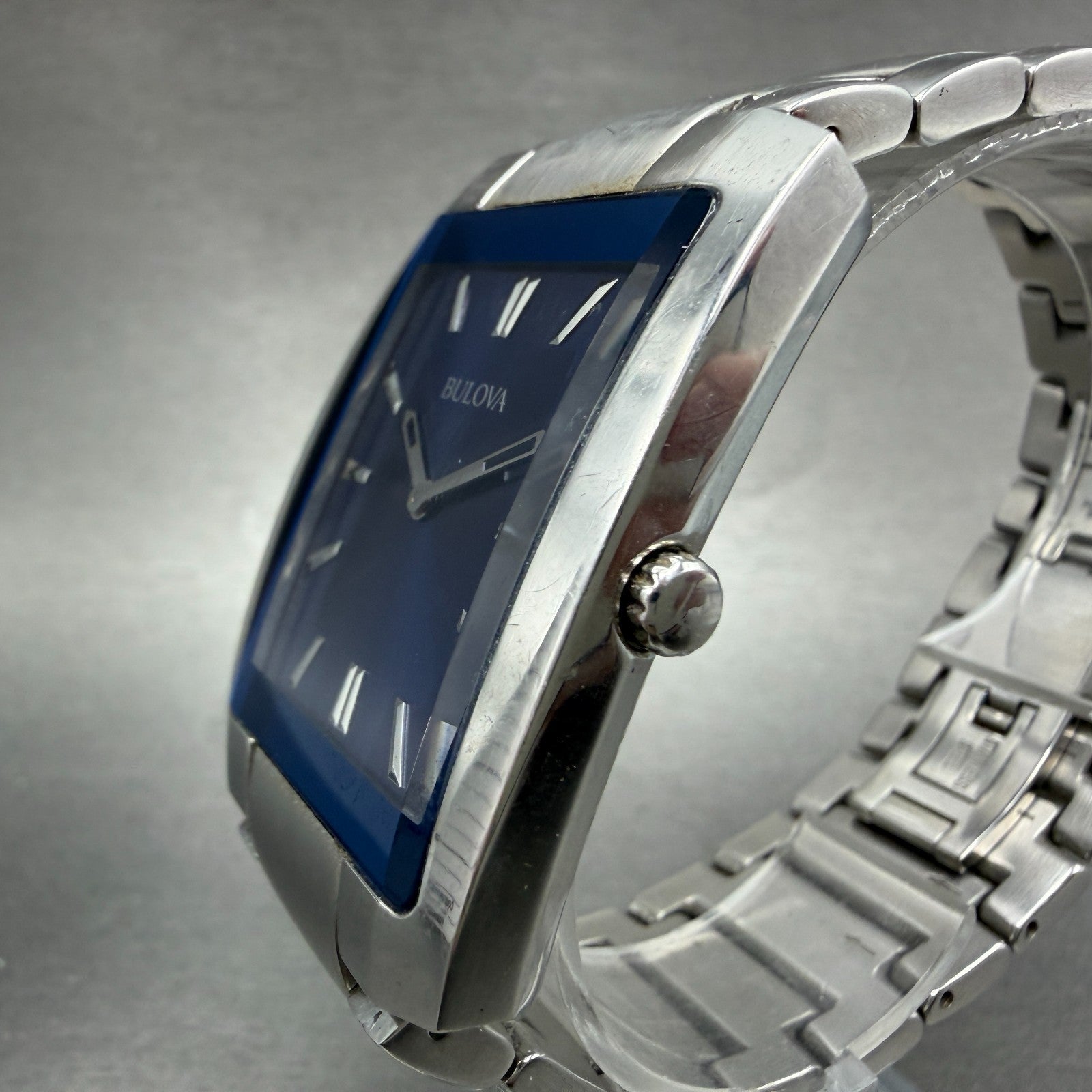 Bulova Tank Watch Men 35mm Blue Dial Silver Tone Rectangle 96A169 New Battery2